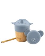 Citron Tasse en bambou avec 2 couvercles en silicone- Bleu pastel