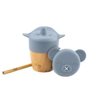 Citron Tasse en bambou avec 2 couvercles en silicone- Bleu pastel