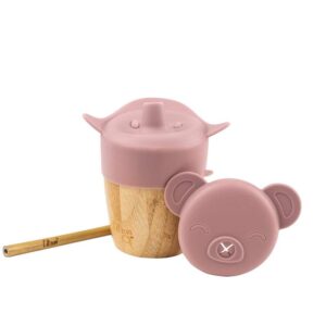 Citron Tasse en bambou avec 2 couvercles en silicone- Rose pastel