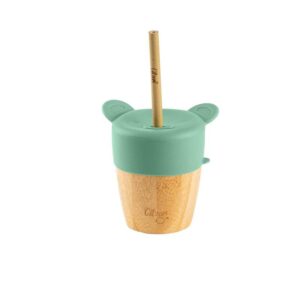 Citron Tasse en bambou avec 2 couvercles en silicone- Vert pastel