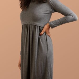 Robe de grossesse et allaitement col rond confortable - gris