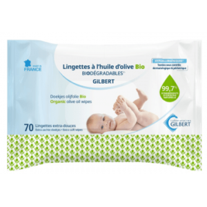 Gilbert Lingettes nettoyantes extra-douces, à l'huile d'olive et aloe vera pour bébé.