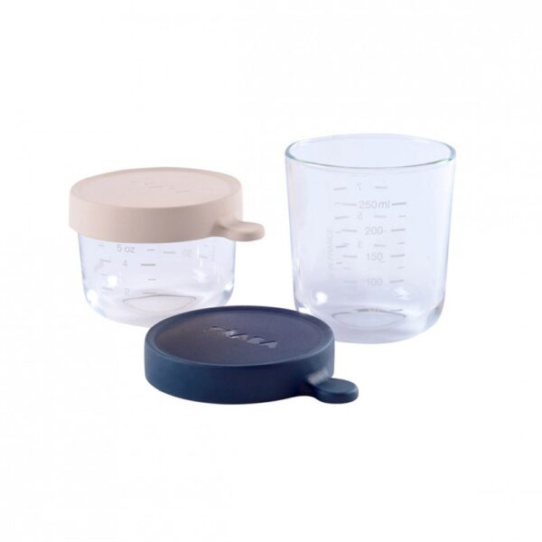 Beaba Coffret de 2 portions en verre 150 ml pink et 250 ml dark blue