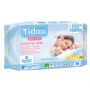 TIDOO 58 lingettes bébé bio Lingette bébé ultra doux 100% biodégradable au calendula sans parfum