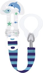 Clips de sucette MAM, chaîne de sucette pour bébé compatible avec toutes les sucettes MAM, essentiels pour nouveau-nés, bleu avec sangle (sucette non incluse)