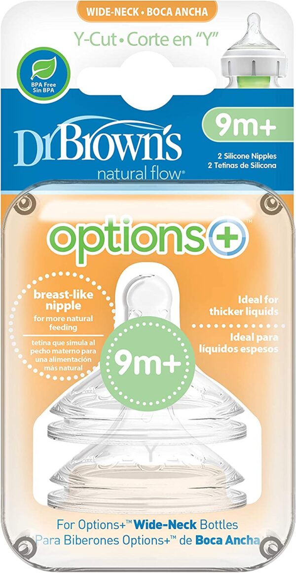 Dr. Brown's Options+ Lot de 2 tétines pour biberon, col large, coupe en Y (9 m + débit rapide/liquide épaisse) (Copie)