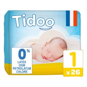 TIDOO Pack 26 couches t1 2-5kg hypoallergéniques nature