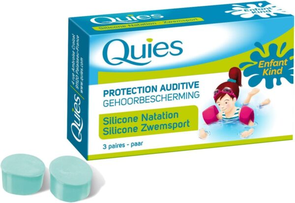 QUIES - protection auditive silicone special natation pour enfant - boite de 3 paires