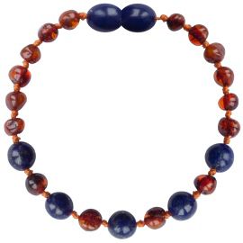 Bracelet d’ambre cognac bleu royal