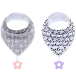 Duo Bandana bavoir Love avec anneau de dentition rose et violet